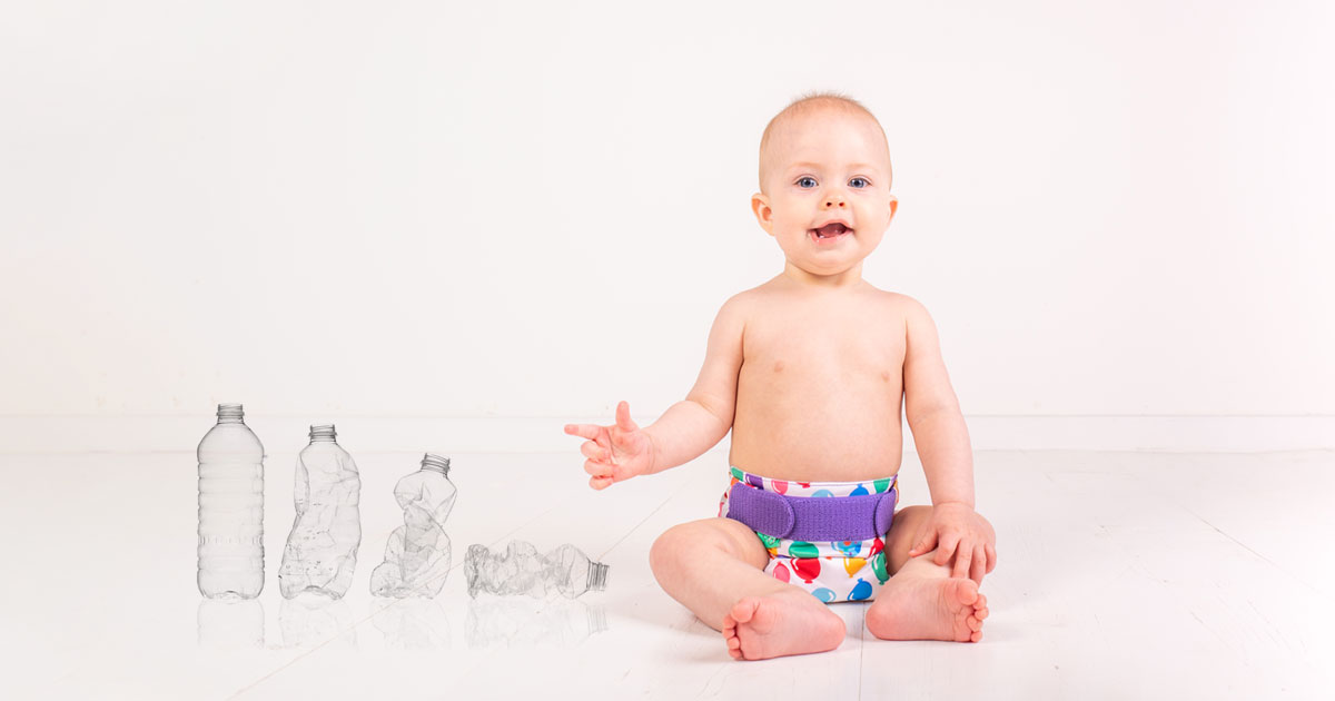 Reduce, Reuse and Recycle with Reusable nappies made from plastic waste.