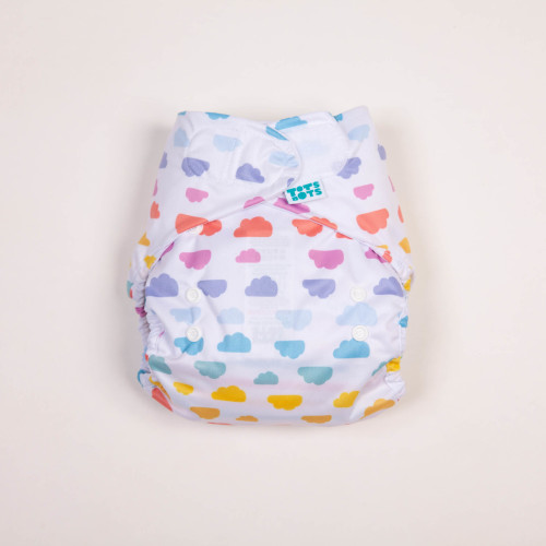 reusable nappies in cloud print flatlay