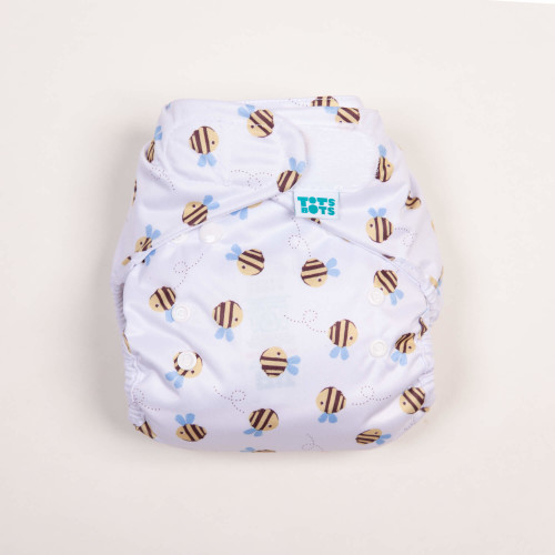 reusable nappies in buzzy bee print flatlay