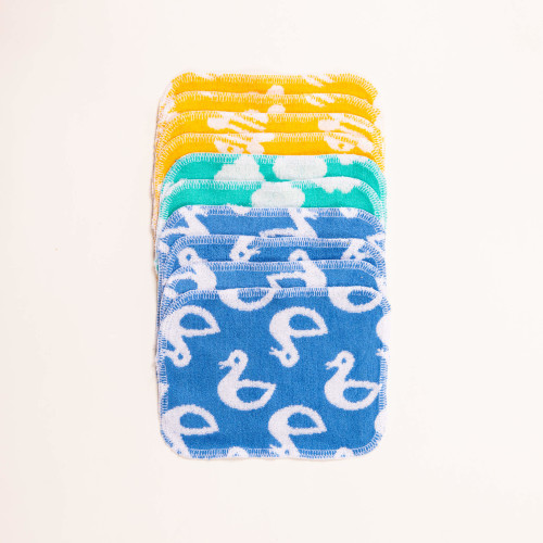 reusable baby wipes in duck print blue