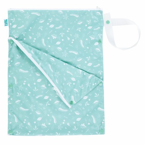 Wet and dry nappy bag with detachable section on poppers, detail image, Forest mint green, Nature's Rainbow collection