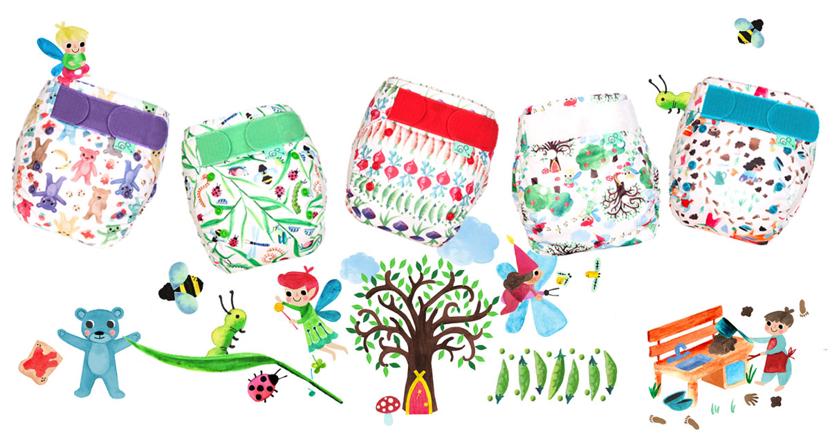 TotsBots Reusable Nappies Magic Garden Prints