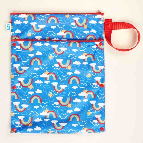 TotsBots reusable nappy wet and dry bag for storage in Rainbow skies print