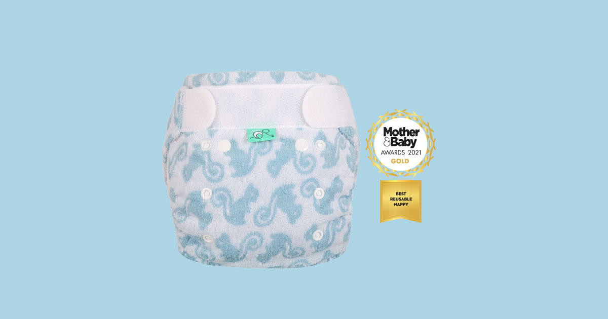 Bamboozle bamboo nappy with Mother & Baby 2021 Best Nappy award logo